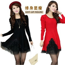 2013春装新款韩版毛衣修身下摆带花裙摆式中长款女装针织衫