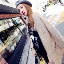 韩国官网揭载波浪纹中长款气质长袖针织衫开衫外套女装毛衣