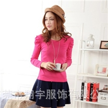 2013秋装新款女装韩版泡泡长袖T恤修身显瘦长袖女式打底衫批发