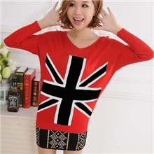 2013春夏新款大码蝙蝠衫毛衣米字旗女式针织批发厂家