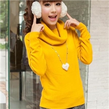 针织衫女秋冬打底中长款高领堆堆领韩版毛衣外套