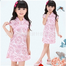 儿童唐装儿童旗袍儿童表演服连衣裙提花棉花边小旗袍