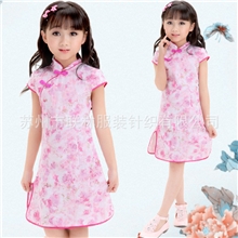 唐装儿童唐装女童儿童旗袍女童旗袍棉布粉色牡丹小旗袍