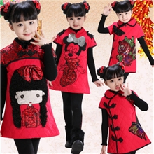童装女童儿童棉衣女童冬装儿童唐装冬装夹棉棉衣裙棉旗袍