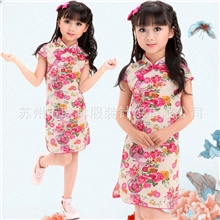 儿童唐装儿童旗袍女童连衣裙礼服节日服表演服精品棉麻旗袍