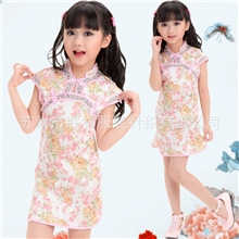 唐装儿童唐装女童女童旗袍提花棉花边小旗袍秋香绿