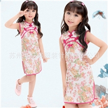 儿童唐装女童儿童旗袍女童旗袍提花棉三粒扣小旗袍秋香绿