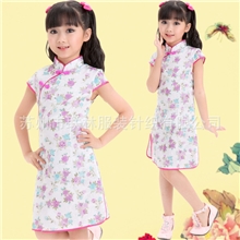 唐装儿童唐装女童儿童旗袍女童旗袍棉布紫花小旗袍