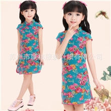 儿童唐装儿童旗袍女童连衣裙礼服节日服演出服精品棉麻旗袍