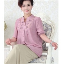 混搭批发中老年女装妈妈装短袖棉麻开衫衬衣女士夏装6钻#