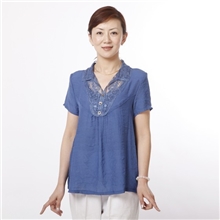 中老年夏装棉T恤翻领休闲夏季女装加大码妈妈装短袖t意-翻领t