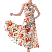 中老年女装夏装连衣裙大码中年妈妈装时尚跳舞V领长裙子超裙#