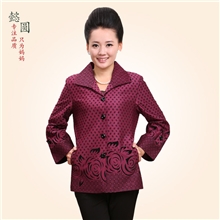 【一件代发】中老年女装妈妈装亮丝收腰圆点外套大衣夹克