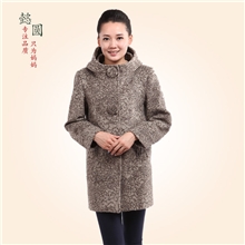 中老年女装秋装外套妈妈装厚实羊毛呢帽领碎花大衣风衣