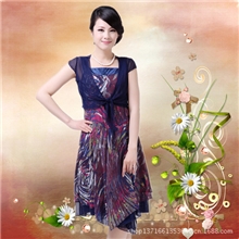 批发-中年女装妈妈装夏季连衣裙雪纺蕾丝连衣裙两件套连衣裙子