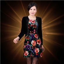 批发中老年金丝绒连衣裙假两件气质妈妈装中年女装长袖连衣裙秋装