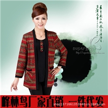 中老年女装春秋装大码假两件套中年妈妈装民族风T恤峰林鸟直销