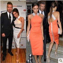 爆款韩版女装批发贝嫂同款复古后背交叉完美修身连衣裙晚礼服