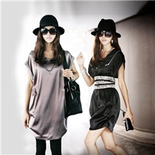 小魅娘品牌076韩版女装圆领帅气拉链宽花腰封连衣裙一件代发