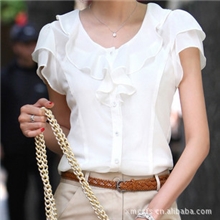 2013夏季女装新款荷叶边短袖雪纺衫衬衫上衣0238