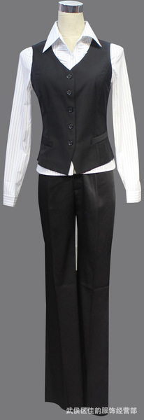 厂家直销酒店服工作服长袖翻领断腰两颗扣工作服套装