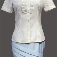 荷叶边竖条纹短袖衬衣酒店服衬衣套装工作服批发供应工作服