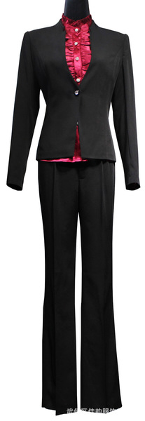 厂家定制/定做工作服女士长袖立领仿丝一颗扣西装套裤正装