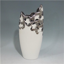 供应陶瓷工艺品抽象艺术品家居饰品电镀银杏花瓶批发