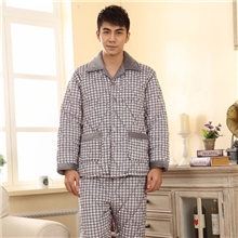 冬季珊瑚绒三层夹棉加厚加大肥佬保暧灰色铜钱男士睡衣家居服