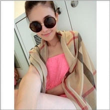 夏秋季大方格子大牌欧美范英伦格子高品质丝巾围巾女防晒披肩