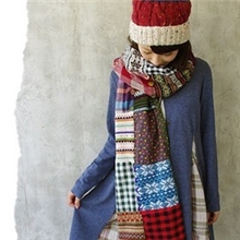 2013秋冬新款手工拼色碎花森林系围巾手工纯棉拼接格子森系围巾