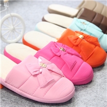 2013新款冬季纯色韩版蝴蝶结男女士家居鞋保暖软底地板拖棉拖鞋