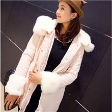 新款毛毛帽子外套束腰蕾丝棉衣胖瘦能穿棉袄中长款棉服可代批