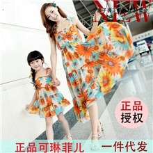 亲子装批发2013夏装新款母女装沙滩裙波西米亚雪纺连衣裙323