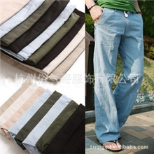 夏日时尚多色男士亚麻裤送腰绳男装男装批发休闲裤男