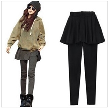 2012韩国秋季新款女士显瘦不起球假二件百褶裙裤打底裤裙九分