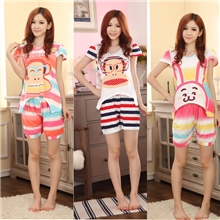 厂家直销清仓夏季短袖睡衣女纯棉质套装可爱卡通针织棉女士家居服
