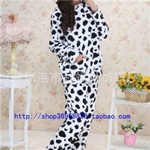 批发加厚成人分体套装珊瑚绒睡衣套装秋冬家居服套装奶牛印花