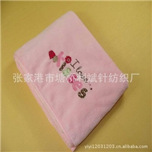 批发单层加厚珊瑚绒盖毯婴儿抱毯抱被新生儿春夏秋毯粉色绣图款