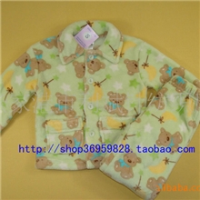 批发珊瑚绒套装秋冬儿童睡衣套装加厚家居服套装绿色小熊