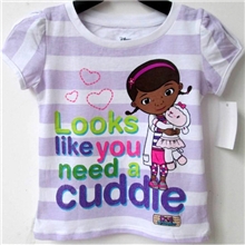 迪士尼原单外贸短袖/横条原单卡通女童漏肩短袖/夏季短袖T恤