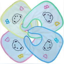 双层防水围兜全棉口水巾鹅绒儿童DB按钮式魔术扣绣花围嘴