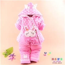 2013新款秋冬装厂价直销可爱圆点小兔棉袄两件套外出服套装1353