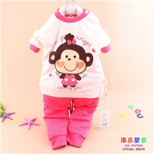 热销儿童内衣套装80-110码旺特圆天使猴子棉毛肩扣6102