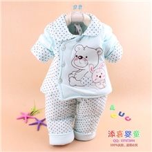 2013年冬季新款童棉衣批发汤博士小熊点点婴幼儿偏襟棉衣套装