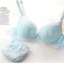 供应340日系时尚纯棉透气聚拢文胸套装批发日韩少女内衣文胸