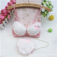 新加坡新款日系冬聚拢少女小胸厚内衣可爱毛毛绒绒粉文胸套装批发