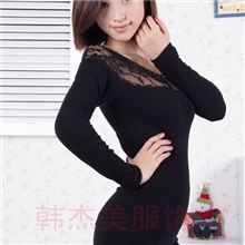 蕾丝V领加厚保暖加绒无缝美体内衣套装厂家直销小额批发