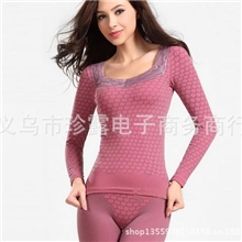 2013新款蕾丝V方领无缝美体束身内衣套装保暖内衣时尚秋衣裤批发