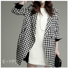 新款高档羊毛大牌千鸟格小西装时尚休闲宽松中长款外套8124